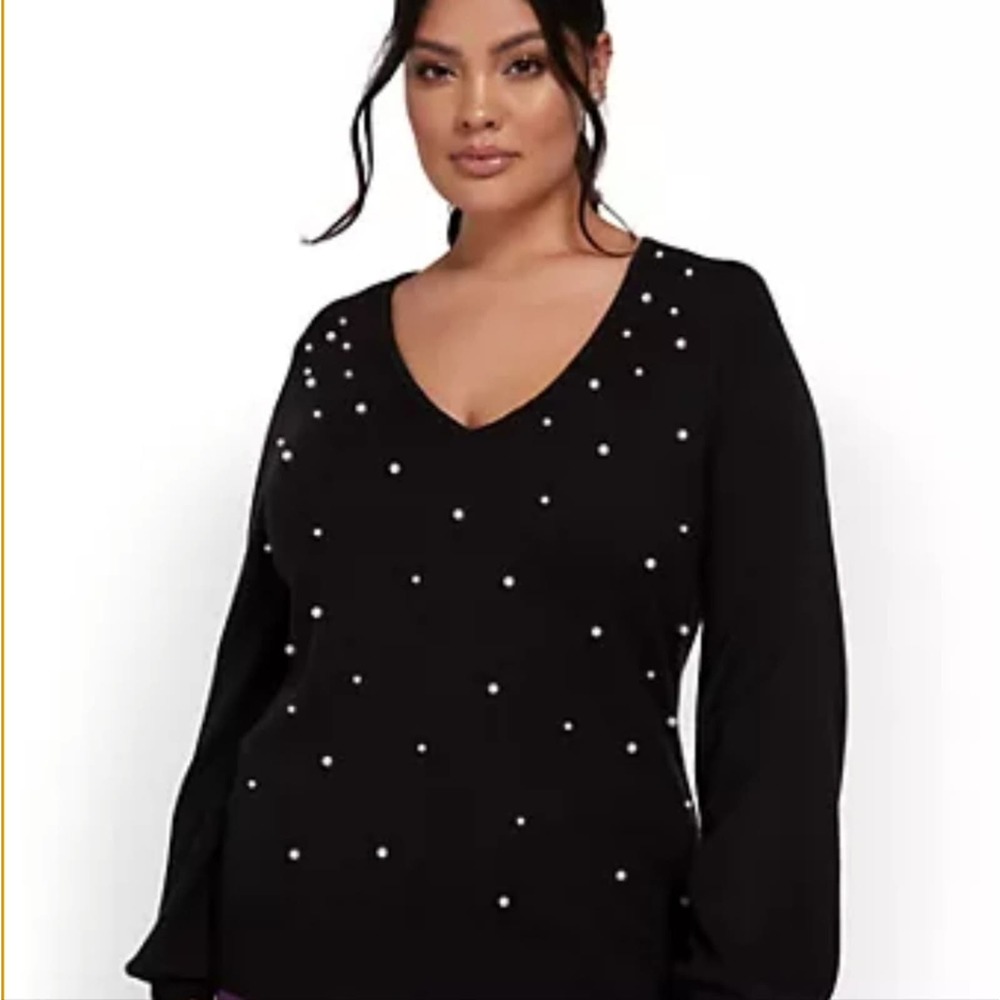 NY&C Pearl-Embellished Pullover Sweater Black Size M - Picture 3 of 3